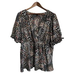 Torrid top women's 3 paisley Georgette surplice puff sleeve blouse boho babydoll